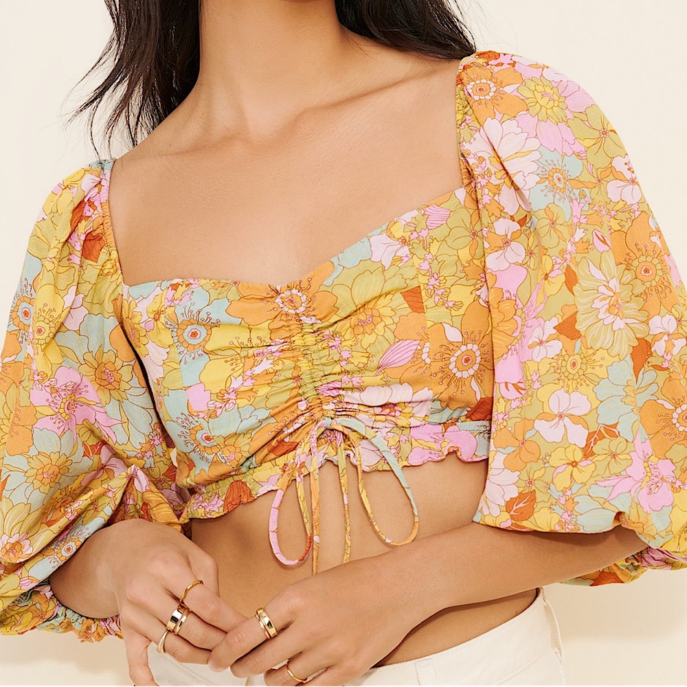 Show Me Your MuMu Floral Balloon Sleeve Blouse, New - Picture 8 of 11